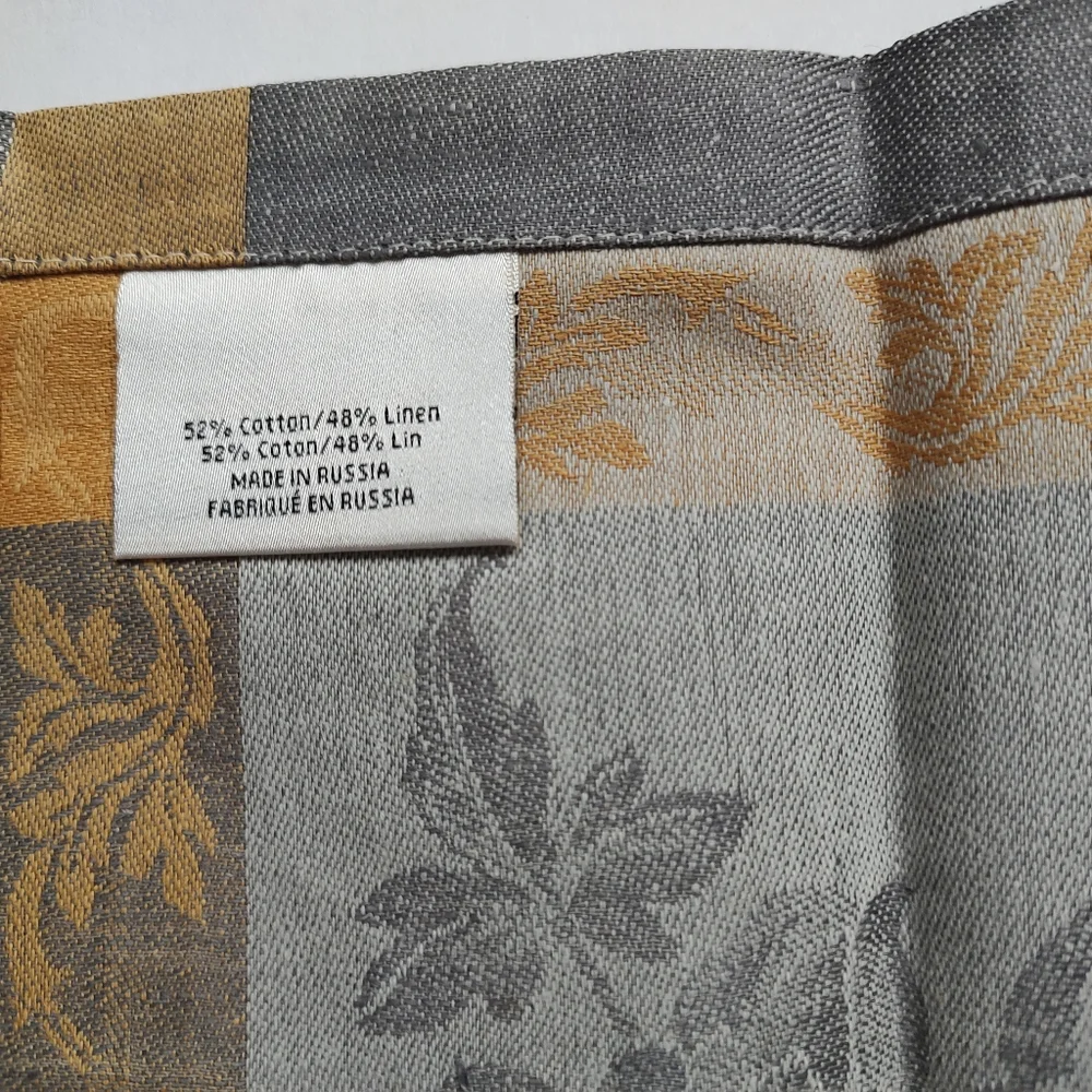 Williams Sonoma Villa 4 Napkins Jacquard Grey Yellow Beige Cream Cotton Linen